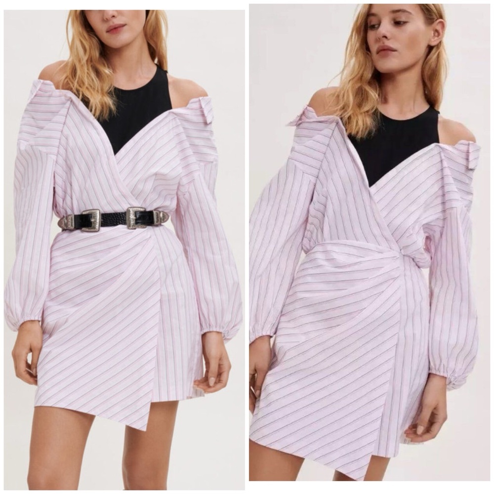 Maje Pink and White Striped Mini Dress